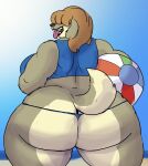  anthro ball beach_ball big_butt bikini_thong butt canid canine canis clothing deborah_(vdisco) domestic_dog female hair hair_over_eyes hi_res huge_butt inflatable mammal mature_female rear_view solo standing swimwear thick_thighs tongue tongue_out vdisco wide_hips 