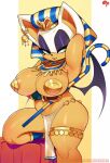  anthro bat_wings big_breasts bottomwear breasts chiropteran cleavage clothed clothing curvy_figure ear_piercing ear_ring egyptian egyptian_clothing egyptian_headdress eyeshadow female green_eyes hi_res krokobyaka loincloth makeup mammal membrane_(anatomy) membranous_wings nemes_(clothing) pasties pelvic_curtain piercing pose rouge_the_bat sega skimpy slightly_chubby solo sonic_the_hedgehog_(series) thick_thighs wings 