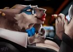  2016 absurd_res anthro big_breasts breasts car car_interior choker cleavage clothed clothing digital_drawing_(artwork) digital_media_(artwork) djpuppeh eyewear female glasses hi_res inside jewelry lips lipstick makeup mirror necklace portrait red_lips red_lipstick sergal smile solo suit vehicle venus_(djpuppeh) 
