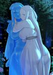  big_butt blue_body butt dark duo elf female goo_creature goo_humanoid hair hi_res humanoid night not_furry outside remomon white_hair 