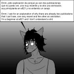  1:1 anthro black_and_white black_hair clothed clothing confusion dialogue domestic_cat english_text felid feline felis gradient_background hair hi_res kimero_(kimero_kat) kimero_kat male mammal monochrome profanity simple_background sketch solo spanish_text text translated whiskers 