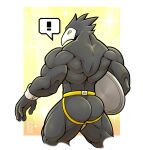  avian back_muscles biceps black_body black_feathers clothing darkner deltarune feathers hi_res jockstrap male mask mostly_nude muscular muscular_male pose quads serving_tray solard0gg0 solo sparkles swatchling triceps undertale_(series) underwear video_games yellow_eyes 