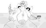  1_eye alcohol anthro areola arthropod belly beverage big_areola big_breasts big_butt breasts butt curvy_figure cyclops digital_media_(artwork) female gesture hair horn huge_breasts huge_thighs hybrid hyper hyper_breasts insect lepidopteran looking_at_viewer markings middle_finger monochrome moth not_furry nude overweight simple_background solo tacofoxbrazil thick_thighs wide_hips wings 
