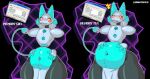  anthro belly belly_overhang blush chubby_female deltarune english_text female overweight peachpunch11 pudgy_belly solo tasque_manager text undertale_(series) video_games weight_gain 
