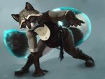  2021 4:3 anthro armor dagger dimonis fluffy fluffy_tail hi_res knife leather magic male mammal melee_weapon muscular pirate procyonid raccoon signature solo watermark weapon 