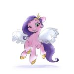  1:1 2021 blush equid equine feathered_wings feathers feral hair hasbro light lighting looking_at_viewer mammal mlp_g5 my_little_pony one_eye_closed pegasus pipp_petals_(mlp) purple_hair ribbontini shaded signature simple_background solo white_background wings wink 