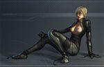  arm_support artist_request blonde_hair bodysuit breasts breasts_outside cable large_breasts laughing_octopus metal_gear_(series) metal_gear_solid_4 nipples open_clothes short_hair sitting solo 