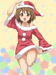  baanin bad_id bad_pixiv_id brown_eyes brown_hair christmas hair_ornament hairclip hat hirasawa_yui k-on! no_panties pussy santa_costume santa_hat solo upskirt wind wind_lift 