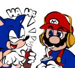  anthro beverage clothing coca-cola duo eulipotyphlan eyes_closed facial_hair gloves handwear hat headgear headphones headwear hedgehog hi_res human laugh male mammal mario mario_bros mustache nintendo open_mouth pepsi sega sonic_adventure sonic_the_hedgehog sonic_the_hedgehog_(series) text toony unknown_artist video_games 