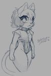  anthro blasticussaturn clothing collar crop_top female fist hair hi_res looking_at_viewer monochrome open_mouth shirt short_hair sketch snowfur_(blasticussaturn) solo swimwear topwear zipper 