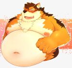  2021 anthro barrel_(live-a-hero) belly blush brown_body brown_fur canid canine canis domestic_dog fur hi_res humanoid_hands kemono lifewonders live-a-hero male mammal moobs navel nipples overweight overweight_male solo udontarai video_games 