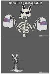  anthro bone border canid canine canis comic coyote dialogue drinking_milk hi_res humor male mammal no_pupils skeleton solo spare_(sparecoyote) sparecoyote white_border 