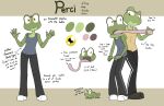  2020 amelia_(sandwich-anomaly) amphibian anthro brother brother_and_sister clothing digital_media_(artwork) duo english_text eyelashes feet female fingers footwear frog green_body green_skin hi_res long_tongue looking_at_viewer male model_sheet multicolored_body multicolored_skin perci_(jelomaus) sandwich-anomaly scar shirt shoes sibling simple_background sister smile standing tank_top text tongue tongue_out topwear yellow_eyes 