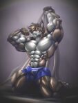  abs absurd_res anthro biceps big_muscles bite biting_lip black_claws blue_eyes bulge canid canine canis claws clothed clothing digital_media_(artwork) digital_painting_(artwork) domestic_dog erection erection_under_clothing flexing hair hi_res huge_muscles husky male mammal multicolored_body muscular muscular_anthro muscular_legs muscular_male muscular_thighs nordic_sled_dog paul_(majin764) pecs pose rizzyofen smile smirk solo spitz topless underwear 