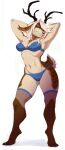  2021 absurd_res anthro antlers blue_eyes bra breasts clothed clothing eyebrows eyelashes female hair hi_res horn looking_at_viewer midriff navel panties smile solo underwear vexstacy 