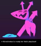  2021 ambiguous_gender anthro arrow blush clothing deltarune discarded_clothing english_text nude pink_body simple_background solo spiral_eyes text undertale_(series) unknown_artist video_games virovirokun 