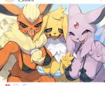  anthro bikini biped blush breasts cleavage clothed clothing eeveelution espeon female flareon forehead_gem front_view fur group hi_res jolteon kame_3 letterbox looking_at_viewer neck_tuft nintendo open_mouth pink_body pink_fur pok&eacute;mon pok&eacute;mon_(species) red_body red_fur selfie spiral_eyes swimwear tan_body tan_fur teeth tongue tongue_out tuft video_games white_body white_fur yellow_body yellow_fur 