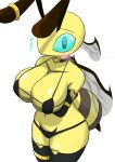  antennae_(anatomy) anthro armwear arthropod bee big_breasts big_butt blush blush_stickers bodily_fluids breasts butt choker clothed clothing curvy_figure elbow_gloves embarrassed eyebrows female gloves handwear hymenopteran insect insect_wings jewelry legwear lingerie melobee mostly_nude necklace ring simple_background skimpy solo stockings sweat thick_thighs thigh_highs voluptuous wide_hips wide_thighs wings woebeeme 