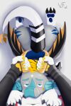  2:3 absurd_res animal_humanoid anthro bedroom_eyes big_butt black_claws black_stripes black_wings blonde_hair blue_body blue_eyebrows blue_eyes blue_fur blue_pawpads blue_stripes blush butt cheek_tuft claws dragon dragon_humanoid duo elbow_tufts eyebrows facial_tuft first_person_view forced forced_oral fur furred_dragon grasp grey_arms grey_background grey_body grey_fur hair hi_res highlights_(coloring) hindpaw holding_horn horn humanoid hybrid leaning leaning_forward looking_at_viewer male male/male narrowed_eyes open_mouth oral pawpads paws paws_on_hips red_body red_fur seductive sex shadow simple_background small_waist spiked_tail spikes spikes_(anatomy) stripes sucking tan_horn tan_horns tuft vance_(vancefluff) vancefluff white_paws_(anatomy) white_stripes white_tail wings yellow_body yellow_claws yellow_fur 