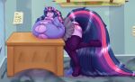  2021 anthro anthrofied badgerben bent_over big_breasts blues64 bottomwear breasts bulging_breasts clothing equid equine female friendship_is_magic hair hasbro hi_res horn huge_breasts hyper hyper_breasts legwear mammal my_little_pony purple_hair skirt solo thigh_highs twilight_sparkle_(mlp) unicorn 
