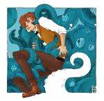  &lt;3 blue_tentacles bow_tie cephalopod clothed clothing consentacles dress_shirt fantastic_beasts_and_where_to_find_them hair hi_res horizontal_pupils human luce_northstar male mammal marine mollusk newt_scamander not_furry pupils red_hair shirt simple_background smile solo suckers suspended_via_tentacles suspension tentacle_around_leg tentacle_around_waist tentacle_grab tentacle_monster tentacles tentacles_everywhere topwear vest 