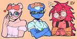  &lt;3 anthro blue_body blue_fur bodily_fluids breasts chipmunk clothed clothing ev_htf_(artist) eyewear female flaky_(htf) flower fully_clothed fur giggles_(htf) glasses ground_squirrel group happy_tree_friends looking_at_viewer mammal mephitid open_mouth petunia_(htf) plant porcupine red_body red_fur ribbons rodent sciurid skunk smile spiral_glasses sweat 
