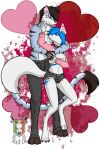  2:3 alpha_channel ambiguous_gender anthro arctic_fox blue_body blue_hair canid canine canis clothed clothing duo embrace felid feline felis fox hair hand_holding hand_on_head hi_res hug male male/male mammal rockonvelzmor romantic romantic_couple simple_background transparent_background white_body 
