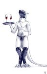  absurd_res alcohol anthro avie aviesergal beverage bulge clothing hi_res latex_clothing latex_legwear latex_mask latex_stockings male mask piercing rubber rubber_mask rubber_thigh_highs rubber_thong sergal servant server solo thong underwear waiter waiter_tray wine 