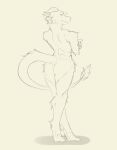  &lt;3 absurd_res andr0ch anthro arched_back butt crossed_arms dragon fur furred_dragon hi_res horn line_art looking_at_viewer male monochrome reed_(andr0ch) simple_background smug solo standing tail_tuft tuft 