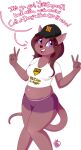  2017 5_fingers alpha_channel anthro baseball_cap belly bottomwear breasts brown_body brown_hair call_of_duty:_black_ops_iii clothed clothing crop_top dialogue digital_media_(artwork) domestic_cat english_text felid feline felis female fingers fur hair hat headgear headwear hi_res hotpants mammal navel open_mouth purple_eyes shirt shorts simple_background slightly_chubby smile solo text text_on_clothing text_on_shirt text_on_topwear topwear transparent_background unknown_artist video_games 