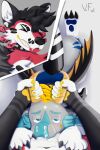  2:3 absurd_res anthro bedroom_eyes big_butt black_claws black_hair black_stripes black_wings blonde_hair blue_body blue_eyebrows blue_eyes blue_fur blue_pawpads blue_stripes blush bodily_fluids bodily_fluids_drip bodily_fluids_from_mouth bodily_fluids_from_nose bodily_fluids_in_mouth butt cheek_tuft claws clenched_teeth collar cum cum_from_mouth cum_from_nose cum_in_mouth cum_in_nose cum_inside cum_leaking cum_on_face cum_on_self cutaway dragon duo elbow_tufts eyebrows eyes_closed facial_tuft fellatio first_person_view forced forced_oral fur furred_dragon genital_fluids grasp grey_arms grey_background grey_body grey_fur hair hi_res highlights_(coloring) hindpaw holding_horn horn humanoid hybrid knotting leaning leaning_forward looking_at_viewer looking_pleasured looking_up male male/male narrowed_eyes oozing_cum open_mouth oral oral_knotting oral_penetration orgasm pawpads paws paws_on_hips penetration penile red_body red_fur seductive sex shaded shadow simple_background small_waist soft_shading spiked_collar spiked_tail spikes spikes_(anatomy) stripes sucking tan_horn tan_horns teeth tuft vance_(vancefluff) vancefluff white_paws_(anatomy) white_stripes white_tail wings yellow_body yellow_claws yellow_fur 