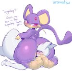  2021 ambiguous_gender big_butt blush butt english_text face_in_ass facesitting felid feline hi_res legendary_pok&eacute;mon mammal mewtwo nintendo pok&eacute;mon pok&eacute;mon_(species) rattata rear_view rodent simple_background text thick_thighs uromatsu video_games white_background 