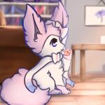  1:1 ambiguous_gender blue_eyes blue_sclera eeveelution feet feral fluffy fluffy_tail fur fur_markings hi_res licking mammal markings nintendo nude open_mouth pawpads paws pok&eacute;mon pok&eacute;mon_(species) ribbons snoiifoxxo solo sylveon toes tongue tongue_out tuft video_games white_body white_fur 