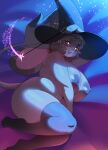 &lt;3 &lt;3_eyes anthro areola big_breasts breasts clothing female halloween hat headgear headwear hi_res higgyy holidays katherine_(appledees) legwear magic_user magic_wand mammal mostly_nude nipples solo stockings thick_thighs thigh_highs witch witch_hat 