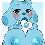  1:1 2021 anthro areola between_breasts big_breasts blue&#039;s_clues blue_(blue&#039;s_clues) blue_eyes blue_nose blue_tongue blush bone breasts canid canine canis digital_media_(artwork) domestic_dog eyelashes female hi_res huge_breasts kloudmutt looking_at_viewer mammal nickelodeon nipples solo tongue tongue_out 