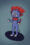  2:3 anthro blue_body blush claws cute_fangs fangs female flat_chested genitals hand_on_hip neatnick nintendo nude pok&eacute;mon pok&eacute;mon_(species) pussy red_eyes simple_background solo standing video_games weavile 