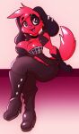  animal_crossing anthro bottomwear breasts canid canine canis cherry_(animal_crossing) cleavage clothed clothing crossed_legs domestic_dog female fur hi_res mammal nintendo pants red_body red_fur sitting solo solratic video_games 