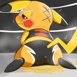  1:1 ambiguous_gender anthro black_body black_fur blush bodily_fluids clothed clothing cosplay_pikachu_(character) cosplay_pikachu_(costume) dipstick_ears fighting_ring fully_clothed fur genital_fluids hi_res long_ears looking_back milklemon5127 multicolored_ears nintendo peeing pikachu pikachu_libre pok&eacute;mon pok&eacute;mon_(species) sad semi-anthro shaking solo tears trembling urine urine_pool video_games wet wet_clothing wetting yellow_body yellow_fur 
