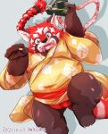  2021 ailurid anthro black_body black_fur black_nose camera clothing fur humanoid_hands japanese_text kemono lifewonders male mammal overweight overweight_male red_body red_clothing red_fur red_panda red_underwear solo text tokyo_afterschool_summoners underwear video_games white_body white_fur young yukino_kouta zhurong_(tas) 