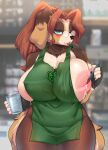  absurd_res anthro apron apron_only areola big_breasts bodily_fluids breasts brown_hair canid canine canis cecily_lin clothing container cup curvy_figure domestic_dog eyewear female glasses green_apron hair hi_res holding_cup holding_object huge_breasts i_mean_breast_milk inverted_nipples lactating mammal marina_(cecily_lin) meme mostly_nude nipples one_breast_out solo standing thick_thighs voluptuous wide_hips 