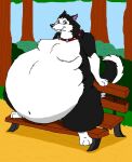  belly bench big_belly canid canine canis domestic_dog female feral hectorthewolf husky love_handles mammal nordic_sled_dog obese outside overweight sitting solo spitz 
