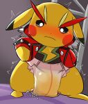  ambiguous_gender anthro black_body black_fur bodily_fluids clothed clothing cosplay_pikachu_(character) cosplay_pikachu_(costume) diaper dipstick_ears frown fully_clothed fur genital_fluids hi_res long_ears looking_down milklemon5127 multicolored_ears nintendo pikachu pikachu_rock_star pok&eacute;mon pok&eacute;mon_(species) sad semi-anthro shaking solo tears trembling urine video_games wet_diaper wetting white_diaper yellow_body yellow_fur 