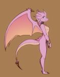  2021 anthro blue_eyes book breasts chest_tuft claws collar digital_media_(artwork) dragon eyebrows eyelashes featureless_breasts female hi_res holding_book holding_object horn jewelry looking_at_viewer mane membrane_(anatomy) membranous_wings nude pink_body pink_mane pink_scales pupils reptile scales scalie scorpdk simple_background slit_pupils solo standing tail_bracelet tail_jewelry tuft western_dragon wings 