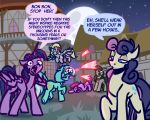  5:4 absurd_res berry_punch_(mlp) bonbon_(mlp) derpy_hooves_(mlp) dialogue english_text equid equine friendship_is_magic full_moon hasbro hi_res horn horse humor lyra_heartstrings_(mlp) magic mammal moon my_little_pony night octavia_(mlp) pony ponyville text twilight_sparkle_(mlp) unicorn winged_unicorn wings witchtaunter 