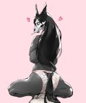 &lt;3 2021 5:6 anthro back_boob baneroku big_butt black_body black_fur black_hair breasts butt canid canine clothing digital_media_(artwork) duo female fur hair hi_res human long_hair looking_at_viewer looking_back looking_back_at_viewer male malo mammal panties pink_background scp-1471 scp-1471-a scp_foundation simple_background skull_face underwear white_eyes 