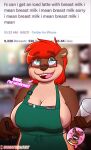  2021 absurd_res african_wild_dog anthro apron apron_only areola areola_slip aulani_(bunnydewart) barista big_breasts blush breasts brown_body brown_fur bunnydewart canid canine cel_shading cleavage clothed clothing dialogue ear_piercing ear_ring english_text eyewear facial_piercing female freckles fur glasses green_apron green_eyes grin hair hi_res i_mean_breast_milk lapel_pin lgbt_pride lutrine mammal meme mostly_nude mustelid nervous_grin nervous_smile nipple_outline nose_piercing piercing pin_accessory pride_color_accessory pride_colors pride_pin rainbow_flag rainbow_pride_flag rainbow_symbol red_hair roxanne_(bunnydewart) septum_piercing shaded six-stripe_rainbow_pride_colors smile starbucks text 