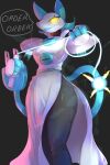  2:3 anthro biped blue_ears blue_hair blue_tail breasts clothed clothing deltarune dress electrical_plug electricity felid feline female front_view fully_clothed glowing glowing_eyes hair hi_res holding_object holding_weapon holding_whip hopping4 looking_at_viewer low-angle_view machine mammal medium_breasts melee_weapon monotone_ears monotone_hair portrait robot short_hair solo standing tasque_manager three-quarter_portrait undertale_(series) video_games weapon whip white_clothing white_dress yellow_eyes 