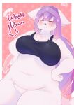  2021 absurd_res anthro aoi_(ukenya) belly big_breasts blush bottomless bra breasts canid canine canis clothed clothing domestic_dog english_text eyes_closed female fur hair hands_on_hips hi_res kemono long_hair mammal overweight overweight_anthro overweight_female portrait purple_hair signature solo text three-quarter_portrait ukenya underwear white_body white_fur 