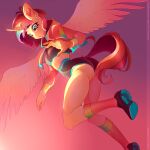  1:1 anthro butt_pose clothing equid equine fan_character female footwear hair hasbro hi_res hoodie horn leanfide legwear mammal multicolored_hair my_little_pony pose rainbow_hair shoes simple_background sky sneakers solo stockings topwear watermark winged_unicorn wings 