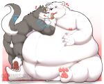  2021 96panda anthro backsack balls belly big_belly black_nose blush butt canid canine canis dessert duo food genitals hi_res ice_cream kemono male male/male mammal moobs navel nipples obese obese_male overweight overweight_male polar_bear sitting tongue tongue_out ursid ursine wolf 